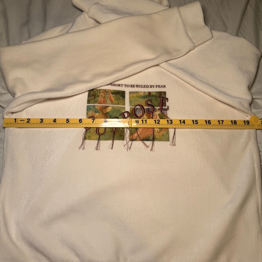 Seifini Graphic Hoodie Women S Cream Corduroy Embroidered Art Print Pullover - Picture 4 of 6